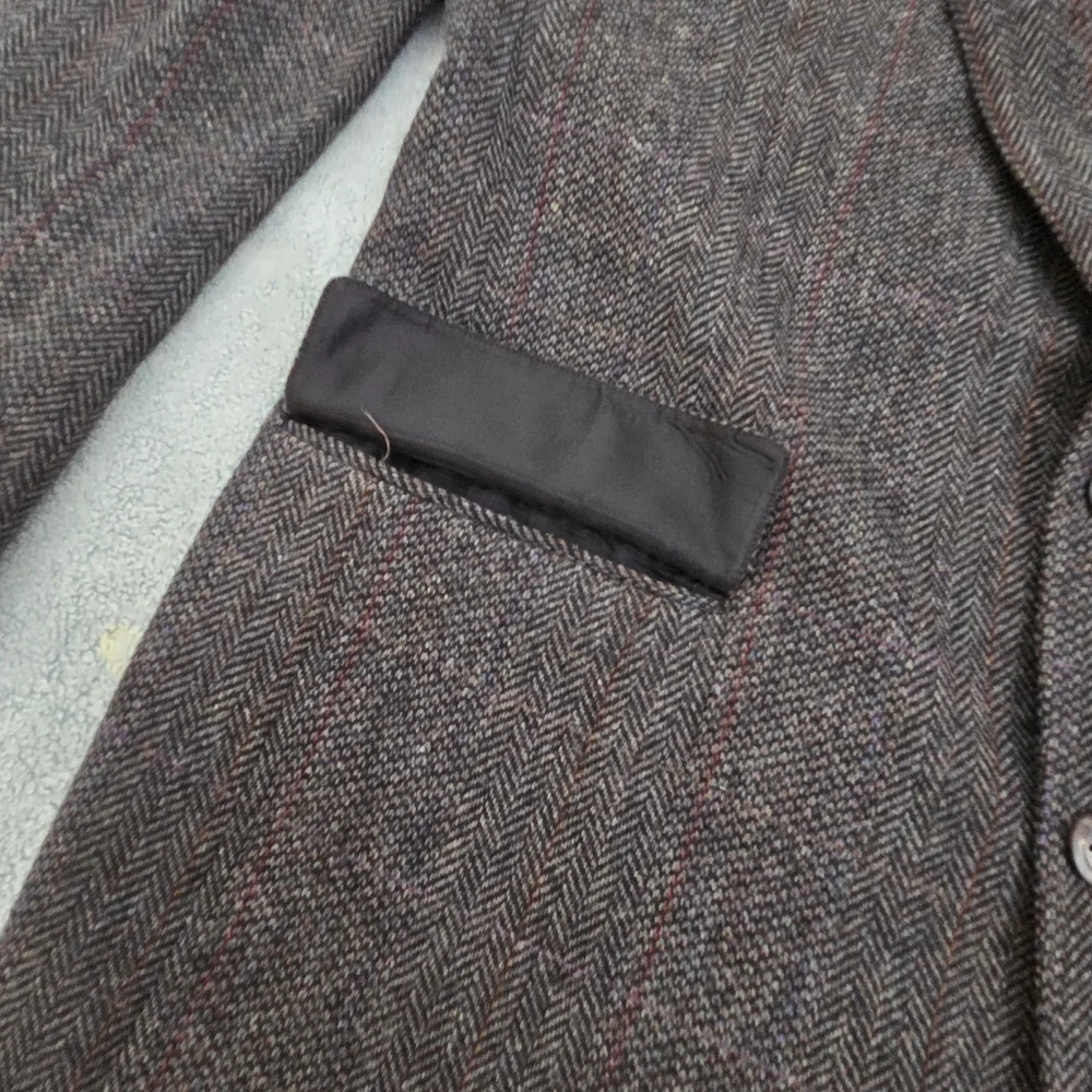 VTG Tweed Jacket L Grey Herringbone 100% Wool Blazer 44R Made in USA Sport Coat
